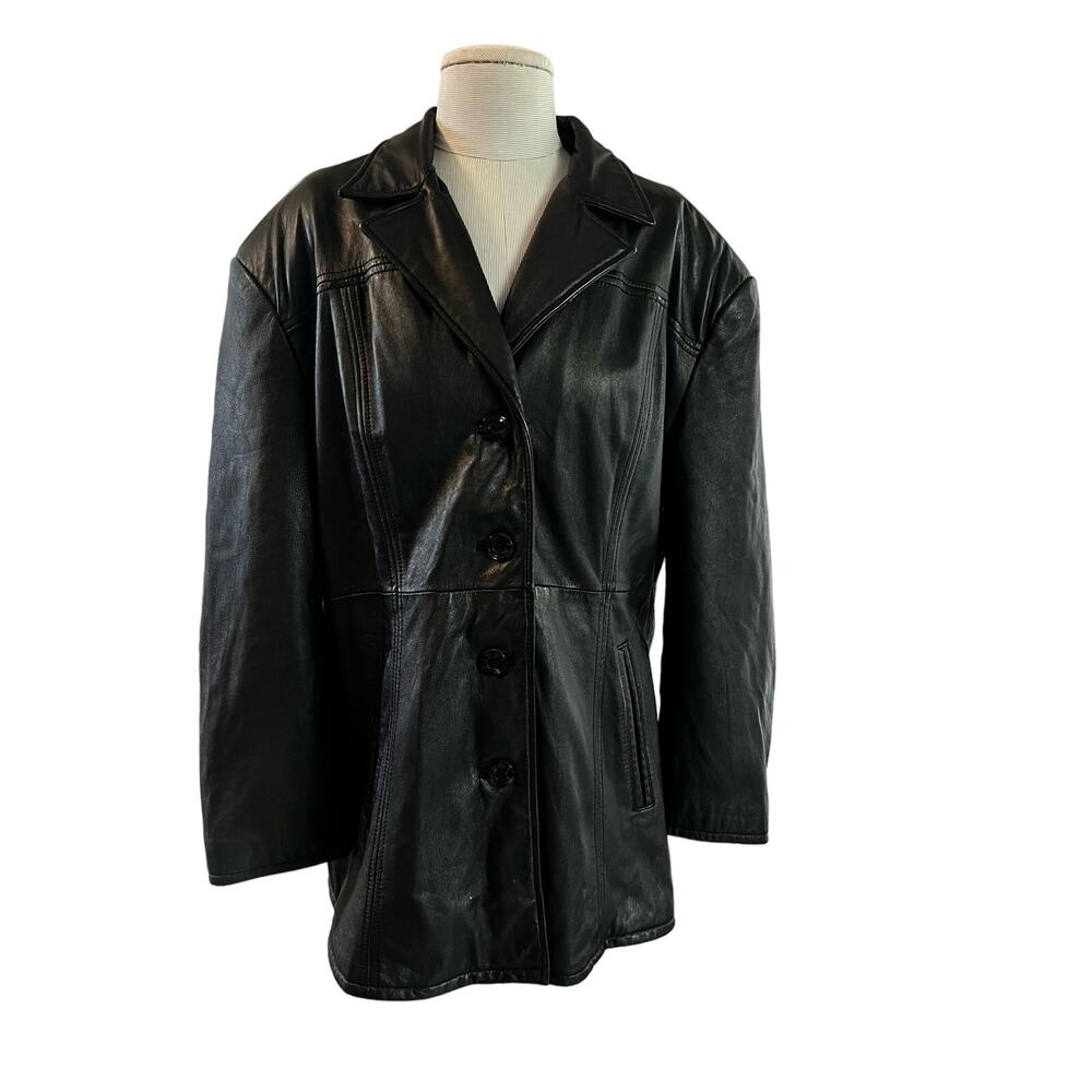Vintage Black Leather plus size women's coat size 1x collared